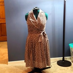 Soft brown/gray polka-dot sleeveless dress